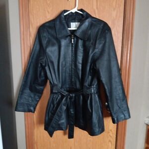 Ladies Timothy Daniels Genuine Leather Coat With Quilted Lining Black Sz. M